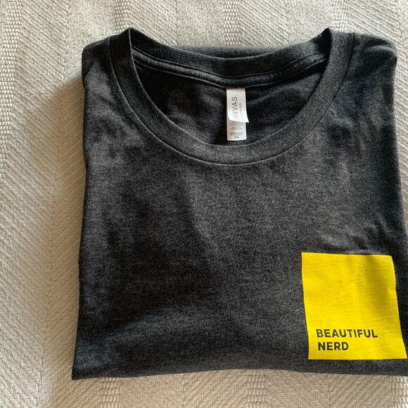 Men's Size 2XL Bella + Canvas Brand "Beautiful Nerd" T-Shirt Grey w/ Yellow Logo - Picture 1 of 6